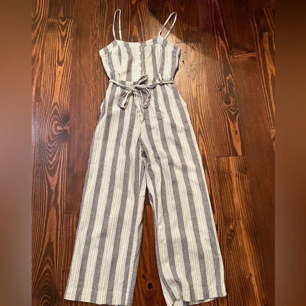 RAILS Harper Jumpsuit in Laguna Stripe adjustable straps removable belt EUC